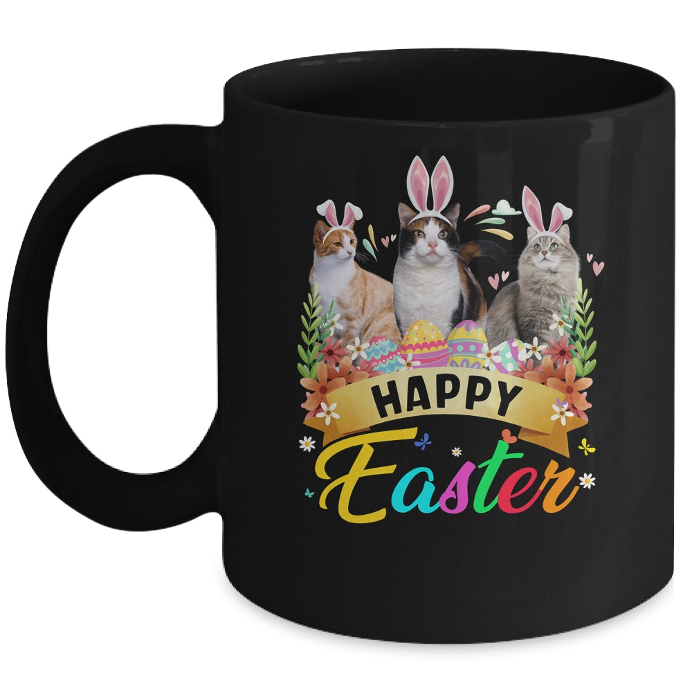 Happy Easter Three Cat Wearing Bunny Ears Basket Mug | siriusteestore