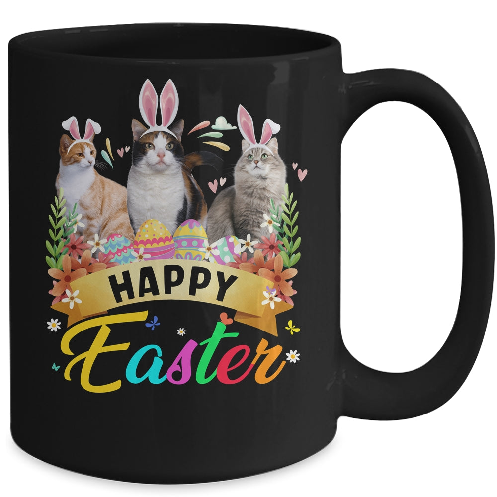 Happy Easter Three Cat Wearing Bunny Ears Basket Mug | siriusteestore