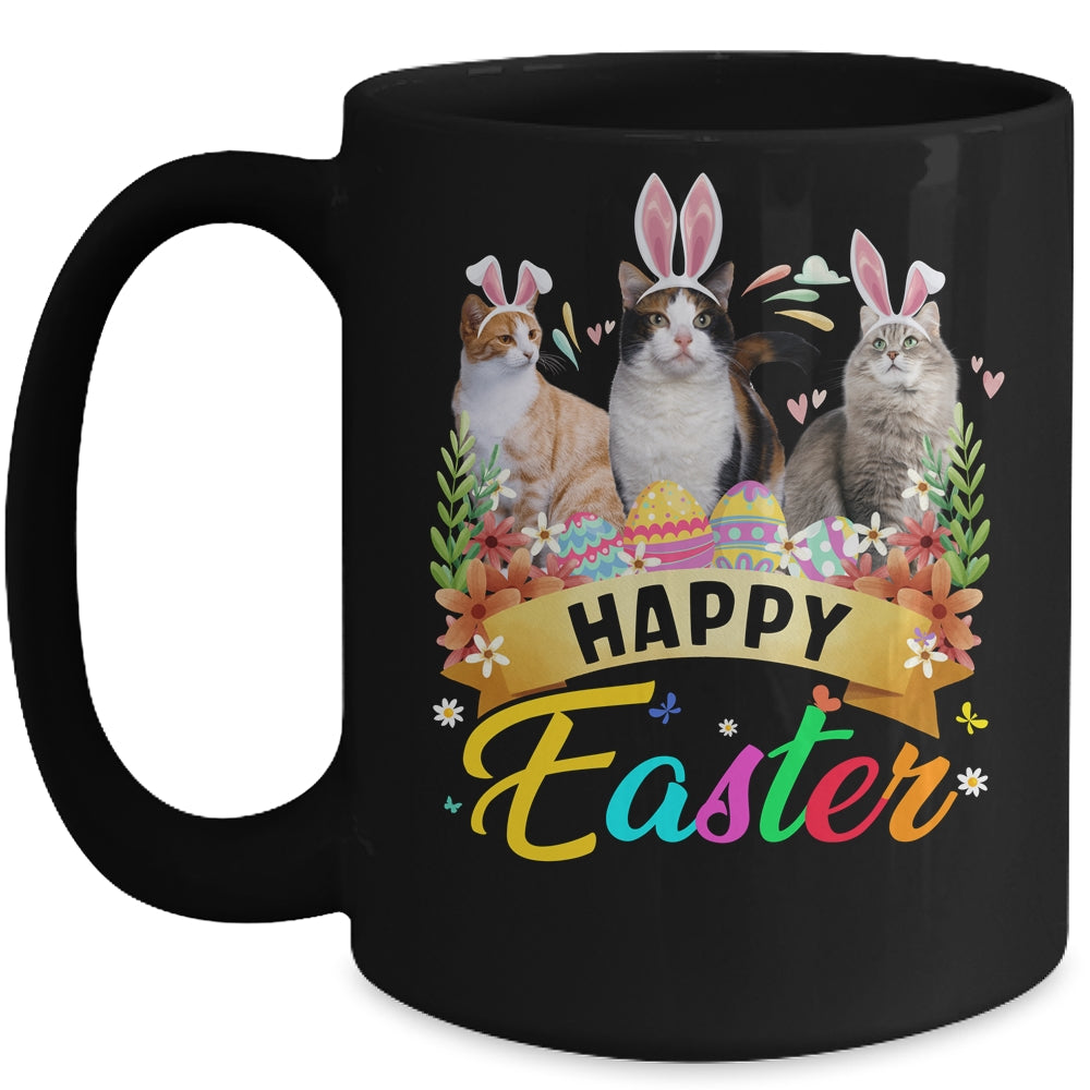 Happy Easter Three Cat Wearing Bunny Ears Basket Mug | siriusteestore