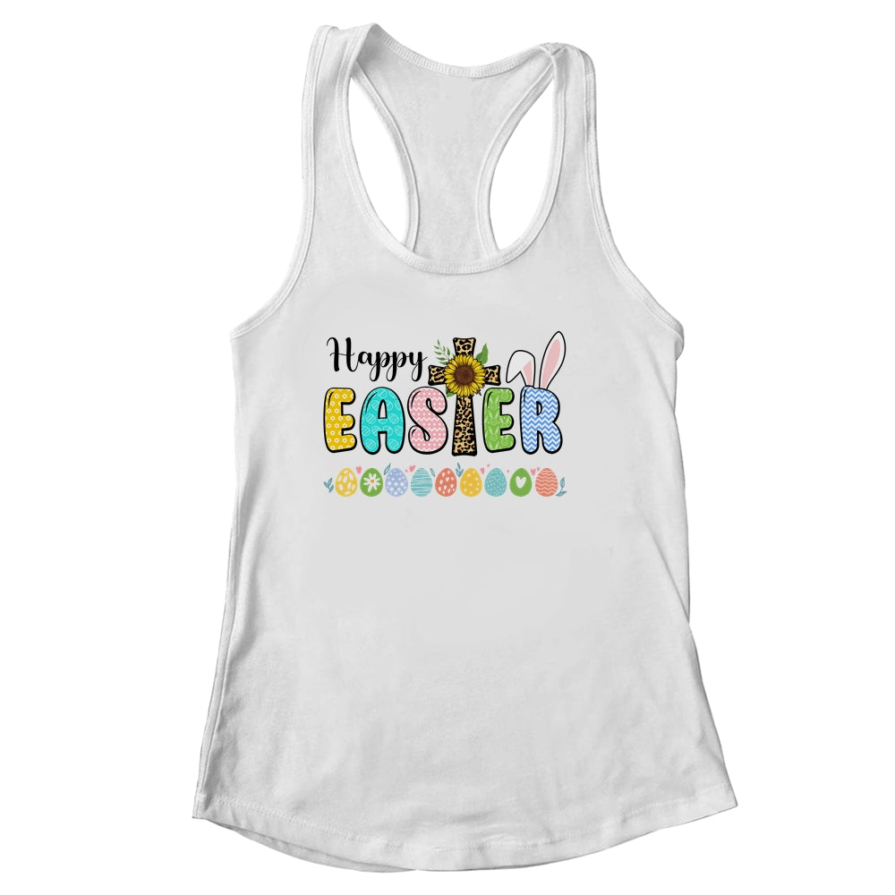 Happy Easter With Leopard Jesus Cross Sunflowers Shirt & Tank Top | siriusteestore