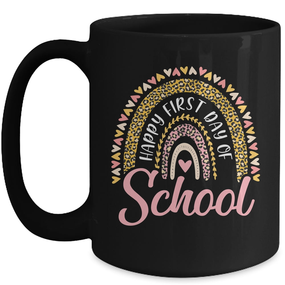 Happy First Day Of School Leopard Rainbow Back To School Mug | siriusteestore