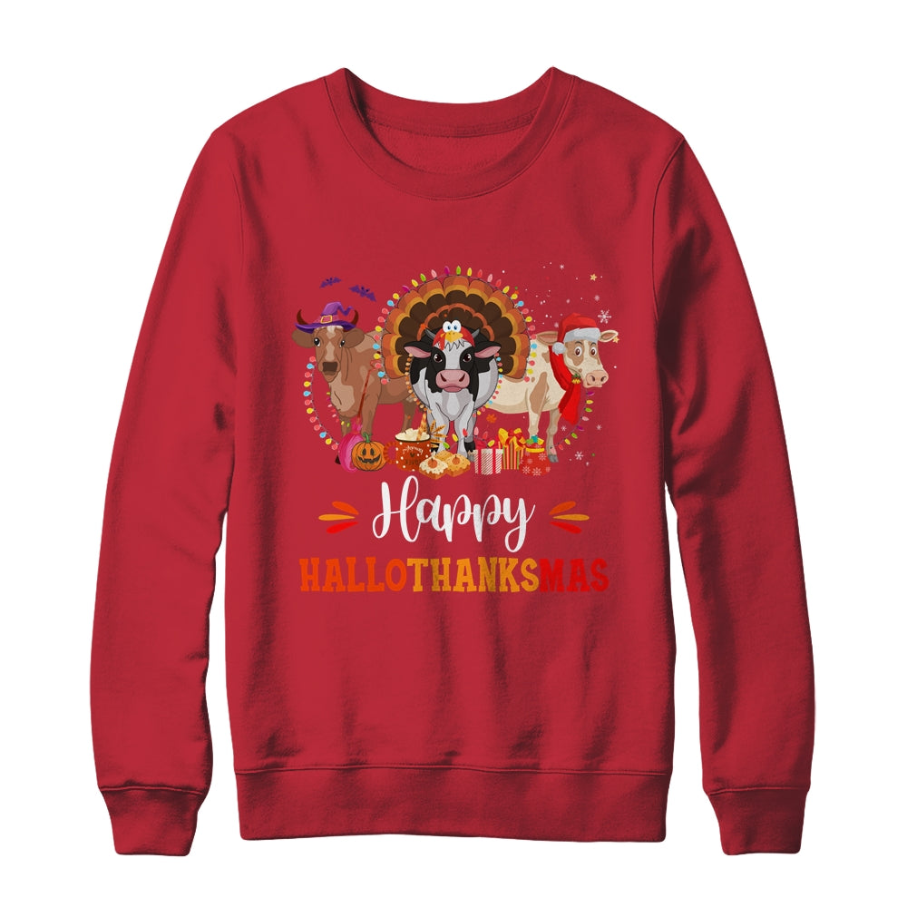 Happy Hallothanksmas Cow Turkey Halloween Thanksgiving Gifts Shirt & Sweatshirt | siriusteestore