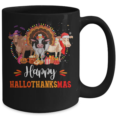 Happy Hallothanksmas Cow Turkey Halloween Thanksgiving Gifts Mug | siriusteestore