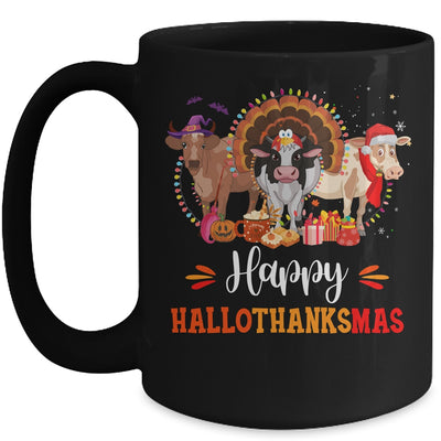 Happy Hallothanksmas Cow Turkey Halloween Thanksgiving Gifts Mug | siriusteestore