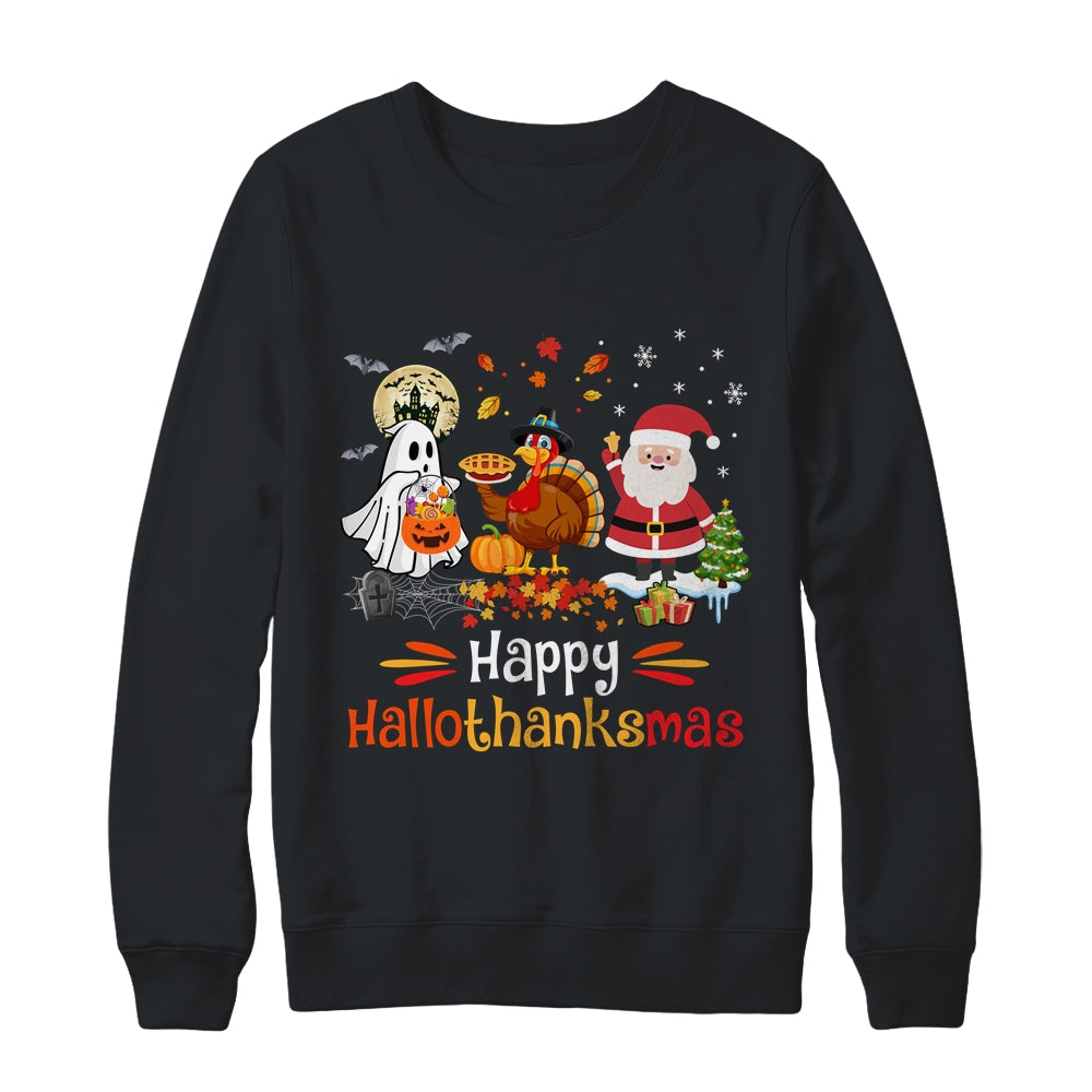 Happy Hallothanksmas Ghost Turkey Pumpkin Christmas Santa Shirt & Sweatshirt | siriusteestore