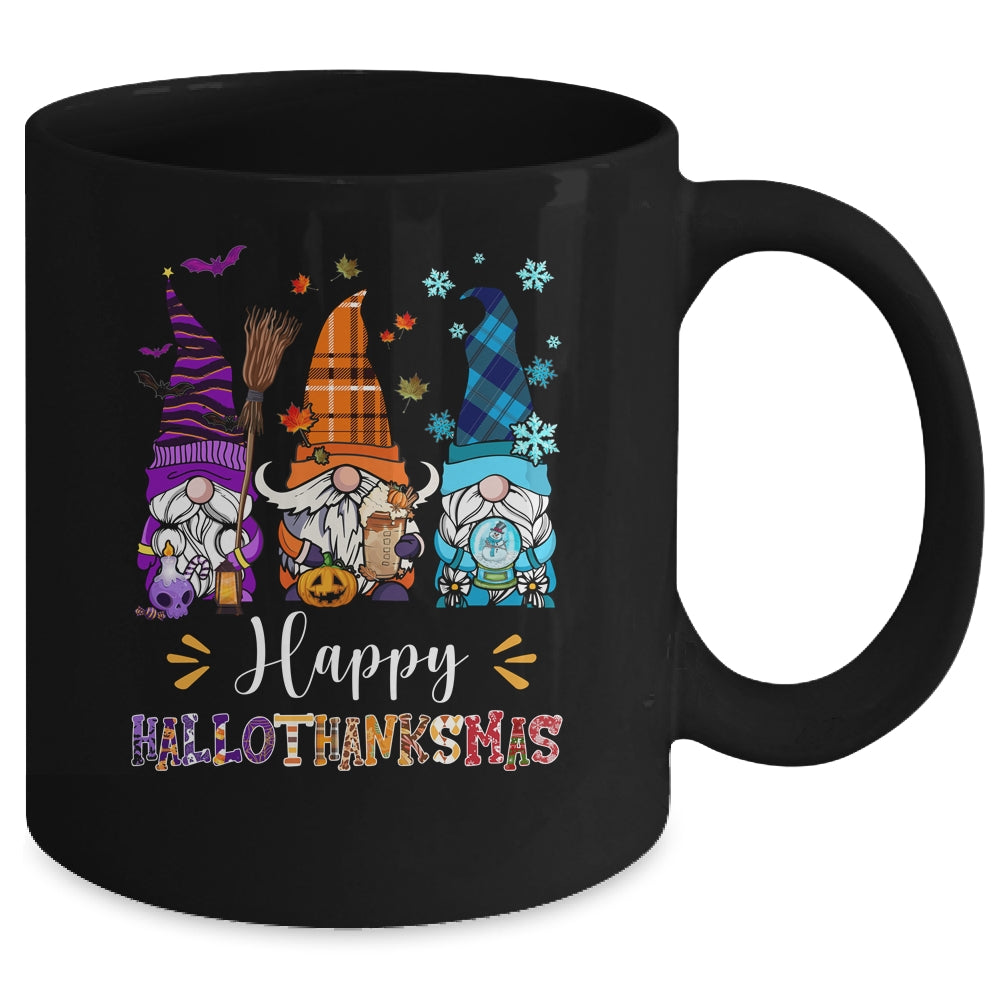 Happy Hallothanksmas Gnomes Halloween Thanksgiving Christmas Mug | siriusteestore