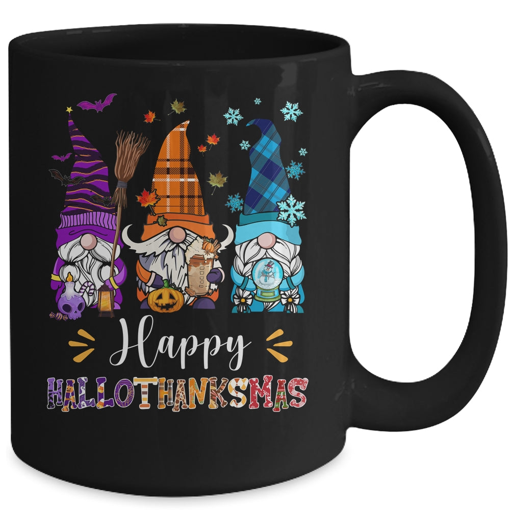 Happy Hallothanksmas Gnomes Halloween Thanksgiving Christmas Mug | siriusteestore