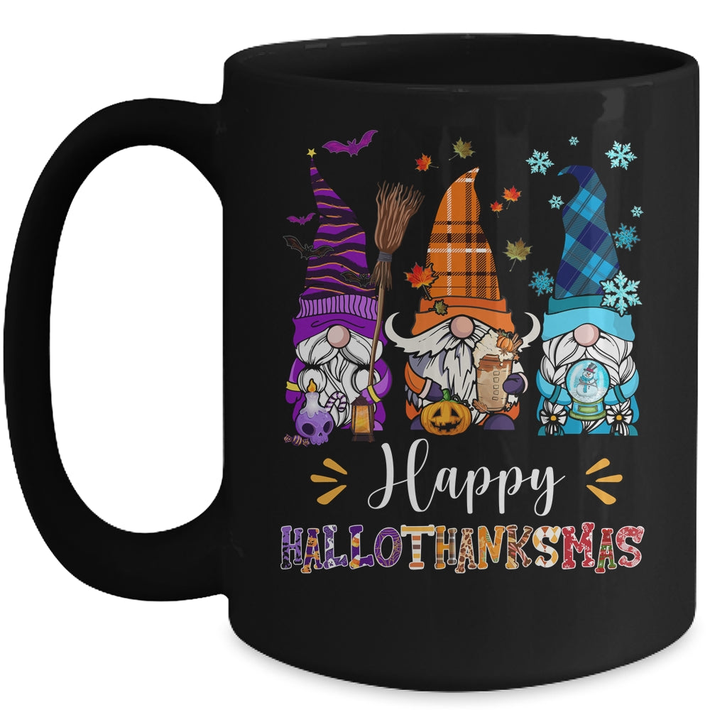 Happy Hallothanksmas Gnomes Halloween Thanksgiving Christmas Mug | siriusteestore