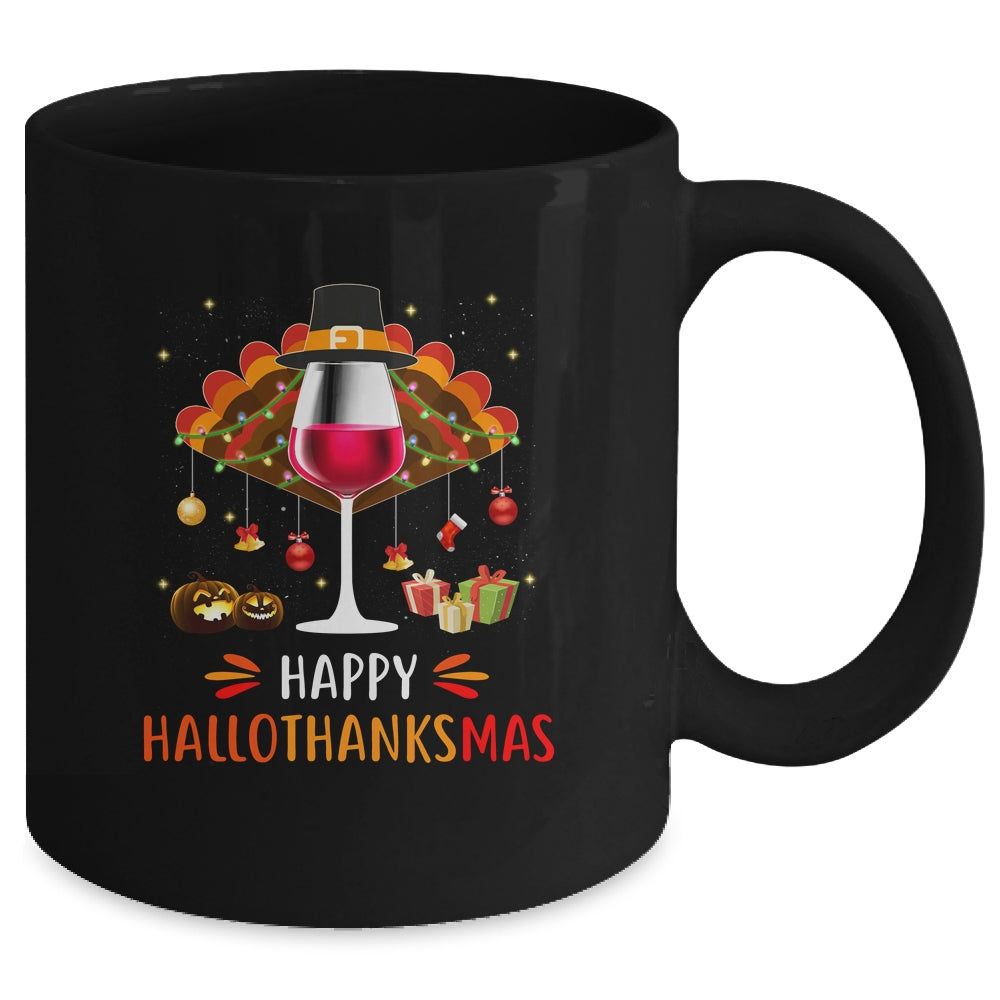 Happy Hallothanksmas Halloween Thanksgiving Wine Turkey Mug | siriusteestore