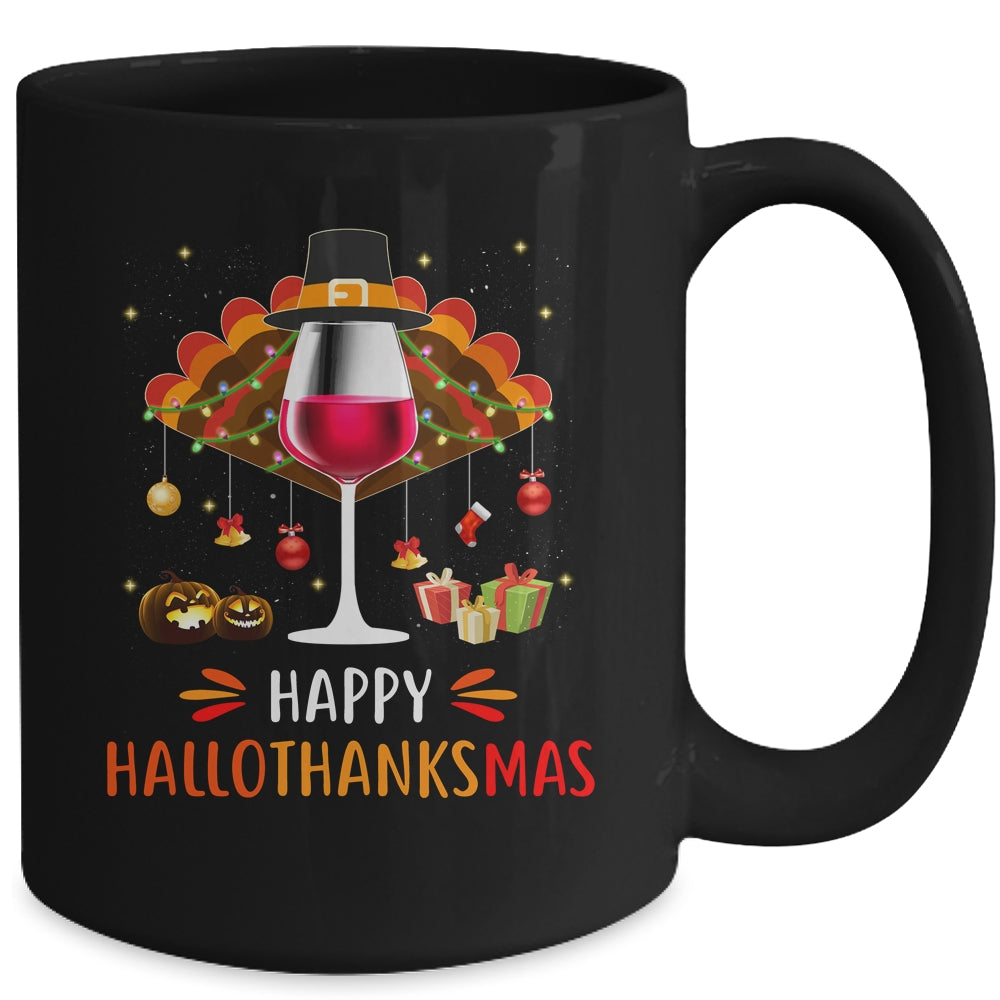 Happy Hallothanksmas Halloween Thanksgiving Wine Turkey Mug | siriusteestore
