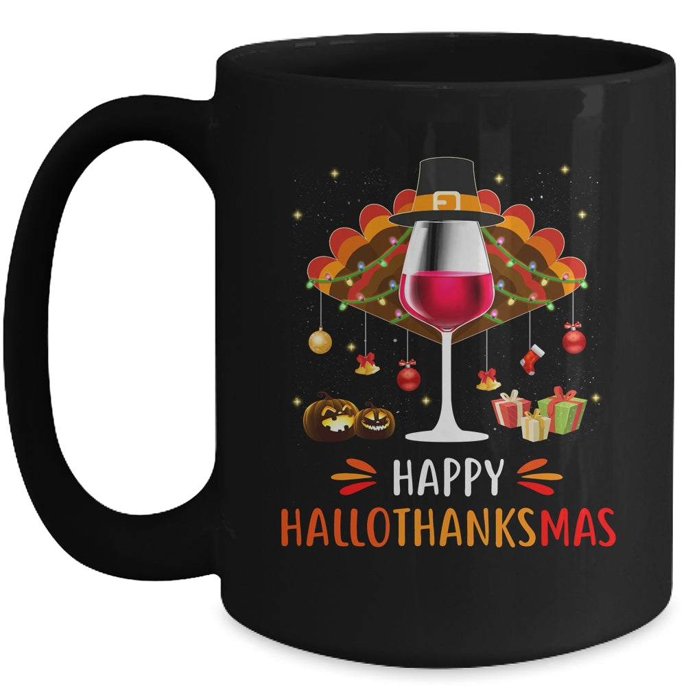 Happy Hallothanksmas Halloween Thanksgiving Wine Turkey Mug | siriusteestore