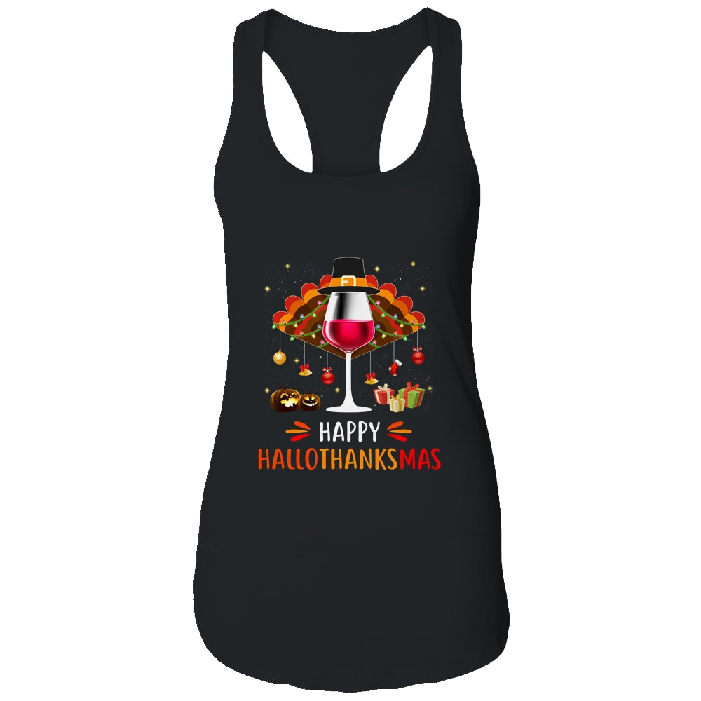 Happy Hallothanksmas Halloween Thanksgiving Wine Turkey Shirt & Tank Top | siriusteestore