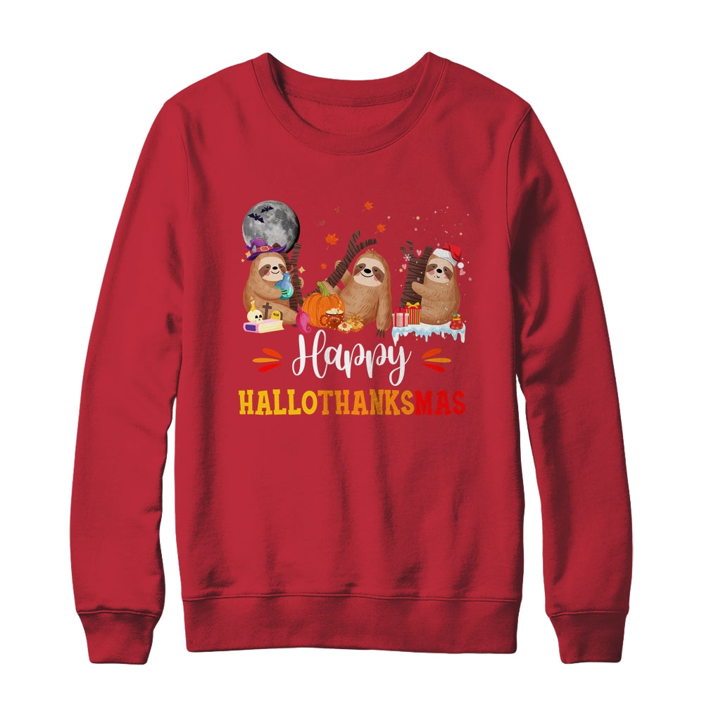 Happy Hallothanksmas Sloth Xmas Thanksgiving Halloween Shirt & Sweatshirt | siriusteestore