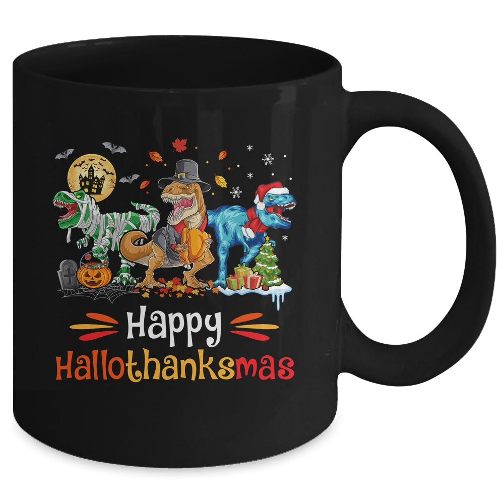 Happy Hallothanksmas T Rex Dinosaur Halloween Christmas Mug | siriusteestore