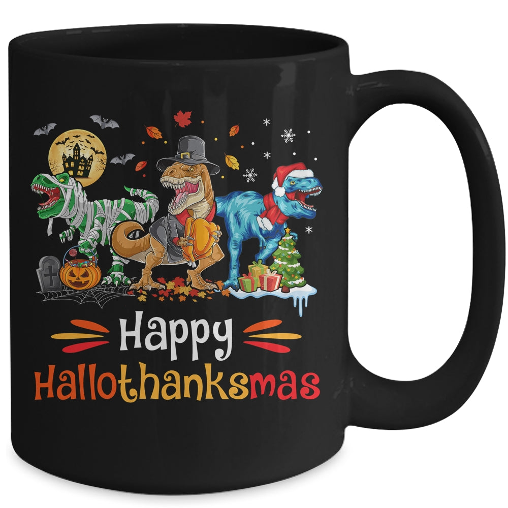 Happy Hallothanksmas T Rex Dinosaur Halloween Christmas Mug | siriusteestore