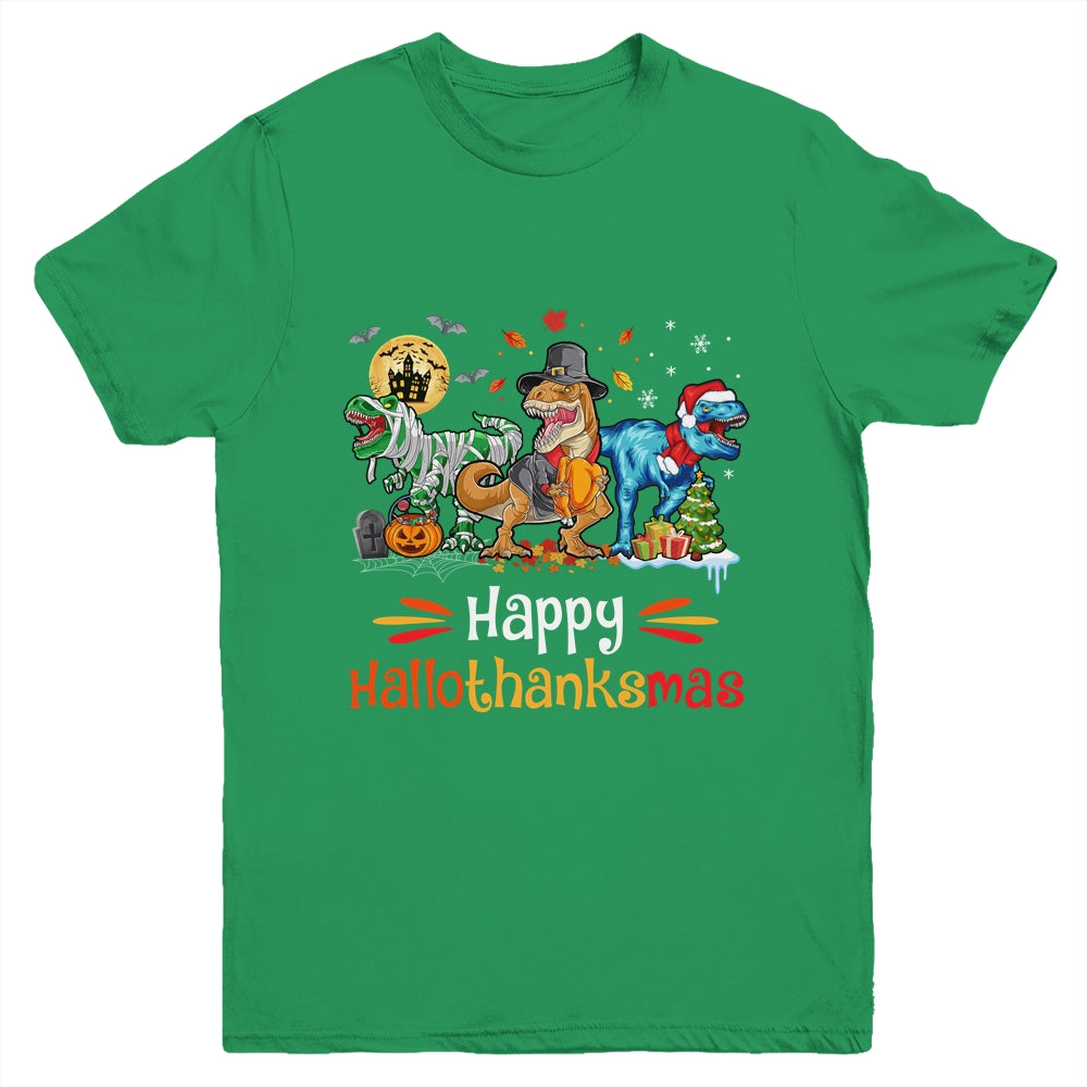 Happy Hallothanksmas T Rex Dinosaur Halloween Christmas Youth Shirt | siriusteestore