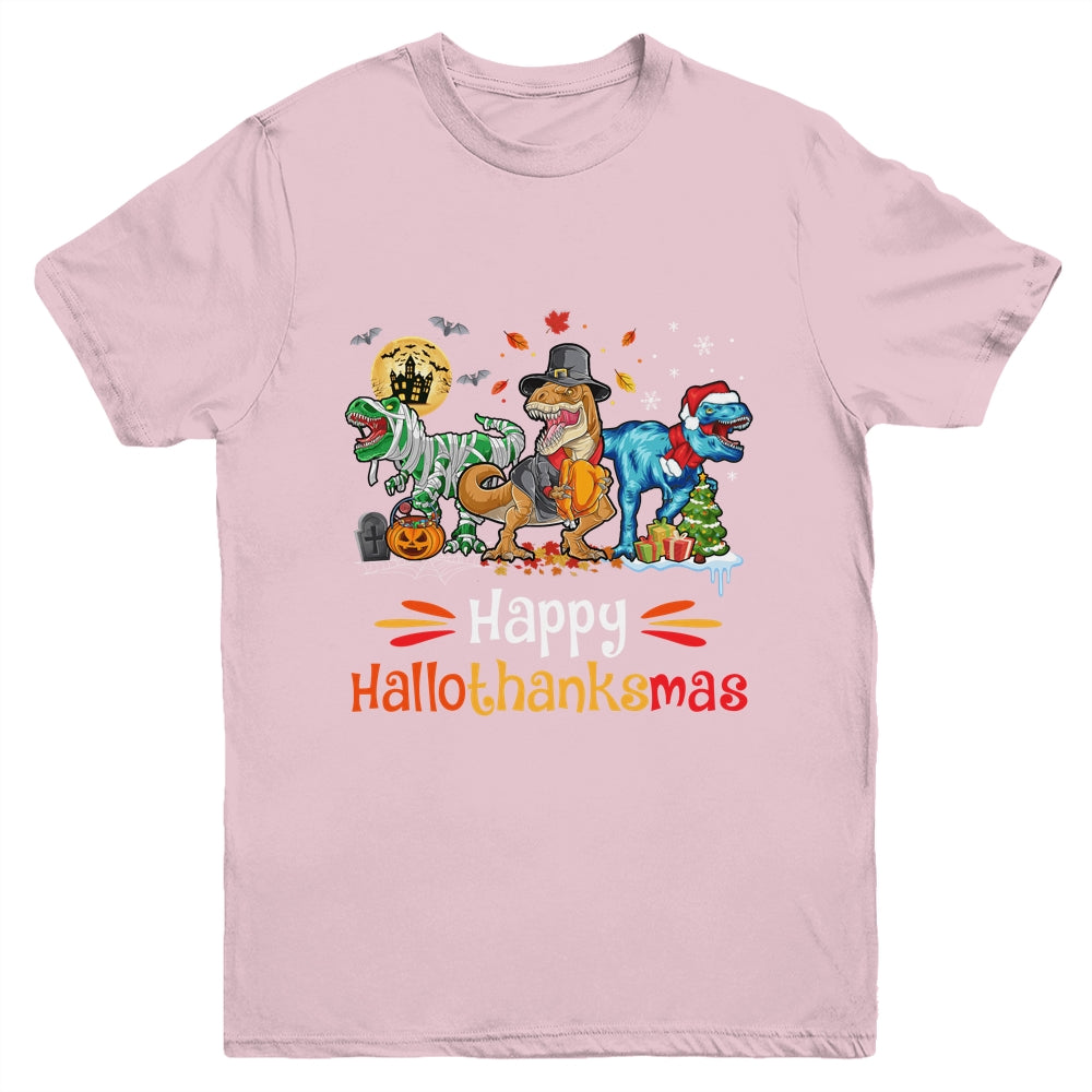 Happy Hallothanksmas T Rex Dinosaur Halloween Christmas Youth Shirt | siriusteestore
