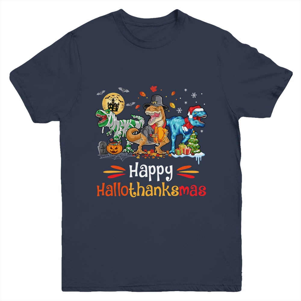 Happy Hallothanksmas T Rex Dinosaur Halloween Christmas Youth Shirt | siriusteestore