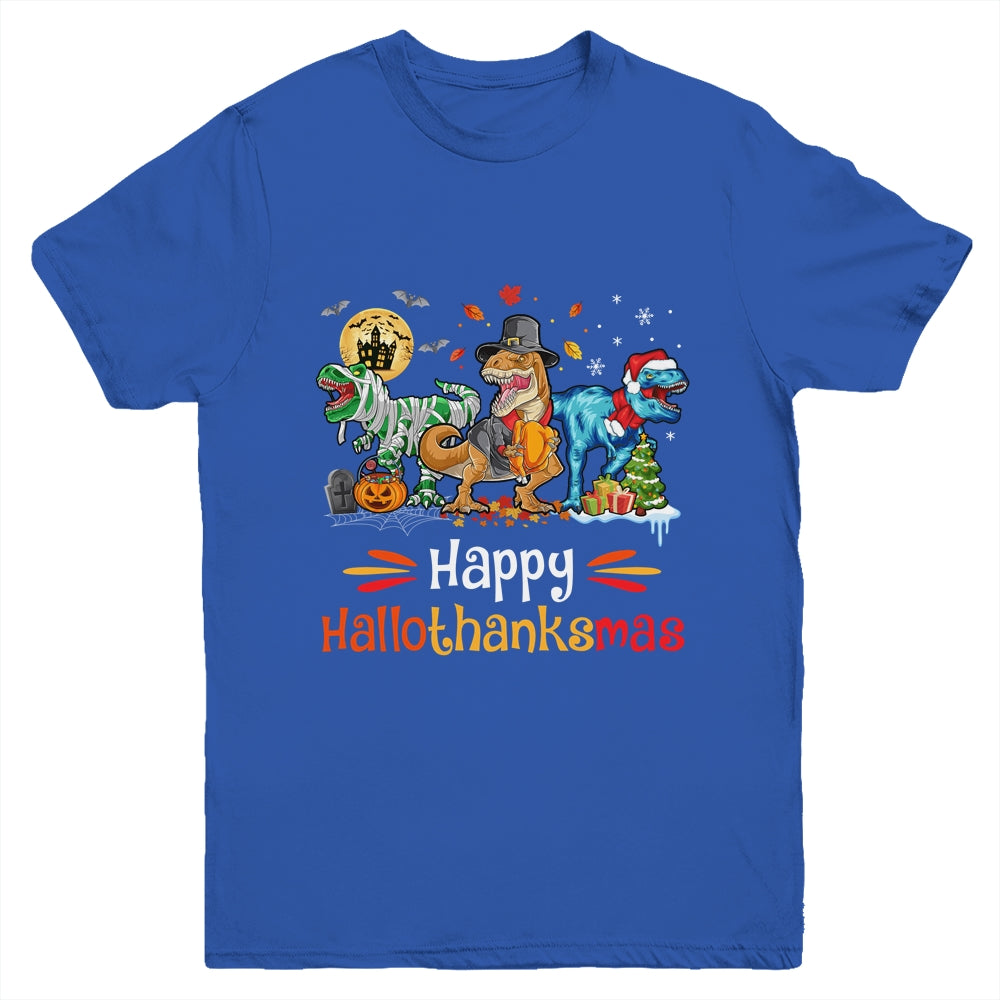 Happy Hallothanksmas T Rex Dinosaur Halloween Christmas Youth Shirt | siriusteestore