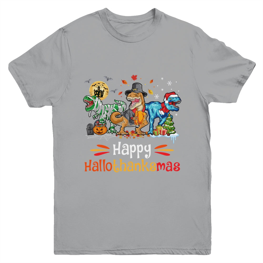 Happy Hallothanksmas T Rex Dinosaur Halloween Christmas Youth Shirt | siriusteestore