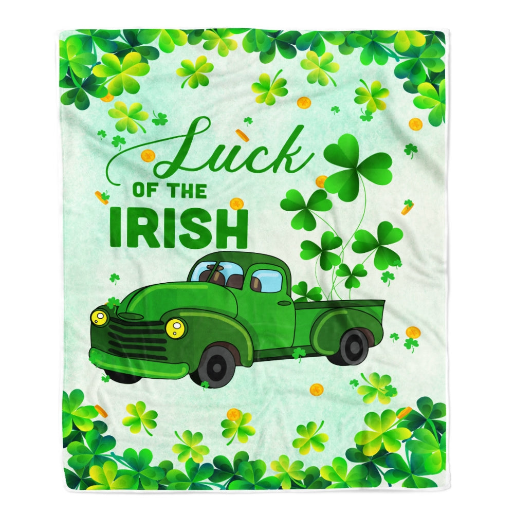 Happy Saint Patrick Day Luck of Irish Green Truck Fleece Blanket | siriusteestore