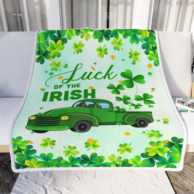 Happy Saint Patrick Day Luck of Irish Green Truck Fleece Blanket | siriusteestore