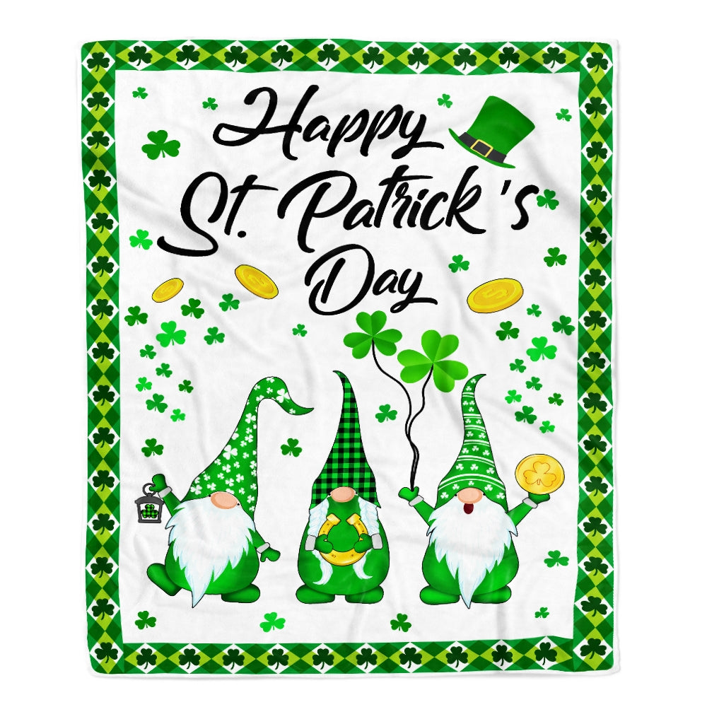 Happy St. Patrick's Day Shamrock Gnome Coins Fleece Blanket | siriusteestore