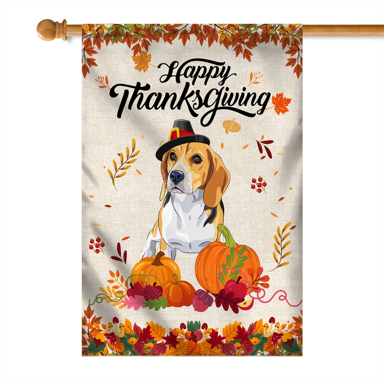 Happy Thanksgiving Funny Beagle Flag Fall Pumpkin Farmhouse Autumn Thanksgiving | siriusteestore