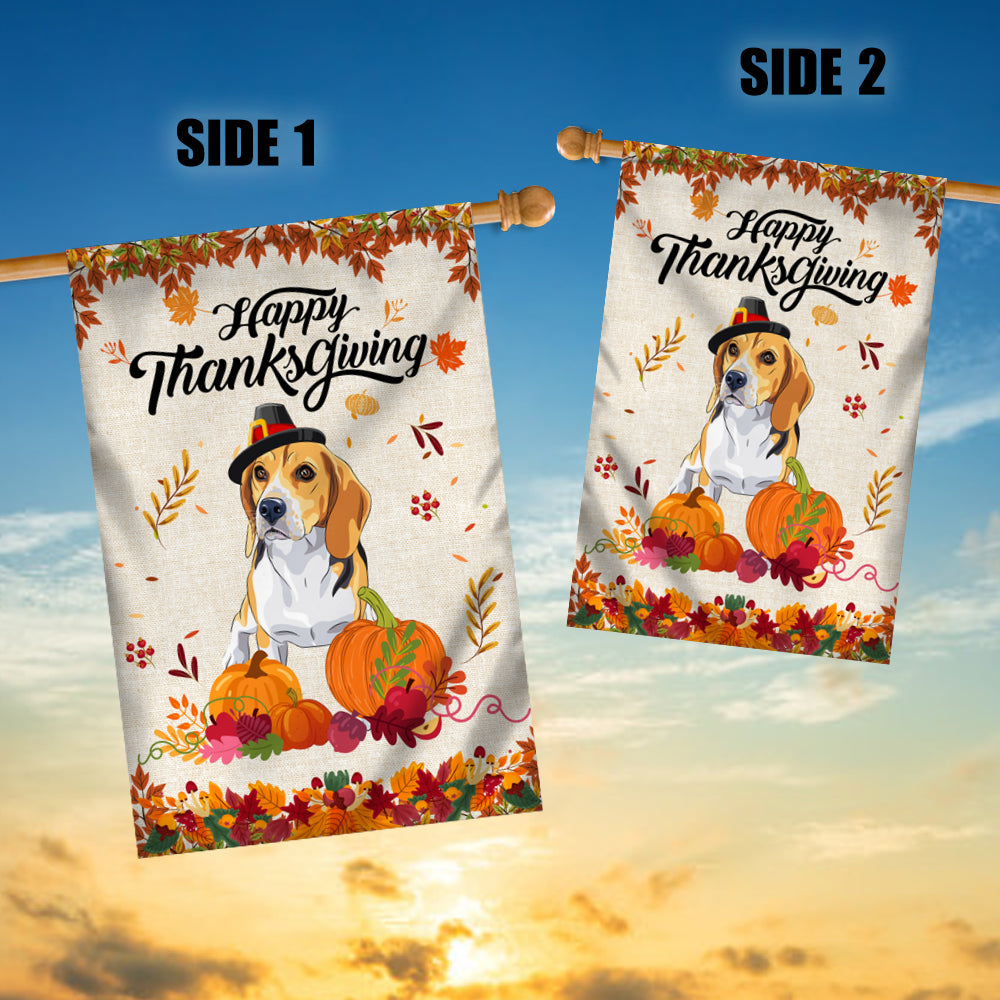 Happy Thanksgiving Funny Beagle Flag Fall Pumpkin Farmhouse Autumn Thanksgiving | siriusteestore