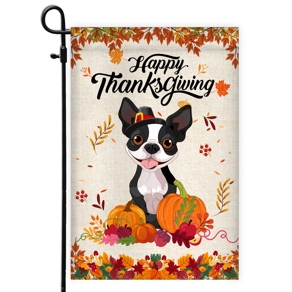 Happy Thanksgiving Funny Boston Terrier Flag Fall Pumpkin Farmhouse Autumn Thanksgiving | siriusteestore