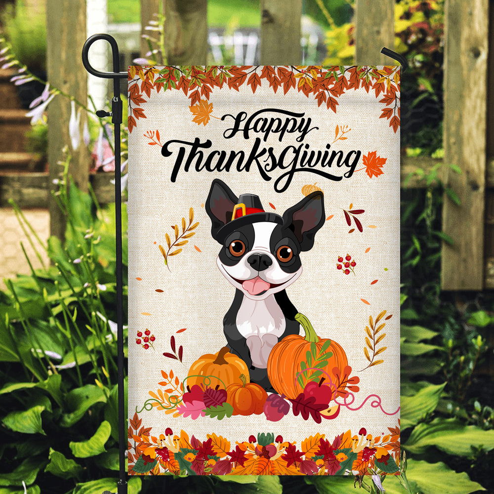 Happy Thanksgiving Funny Boston Terrier Flag Fall Pumpkin Farmhouse Autumn Thanksgiving | siriusteestore