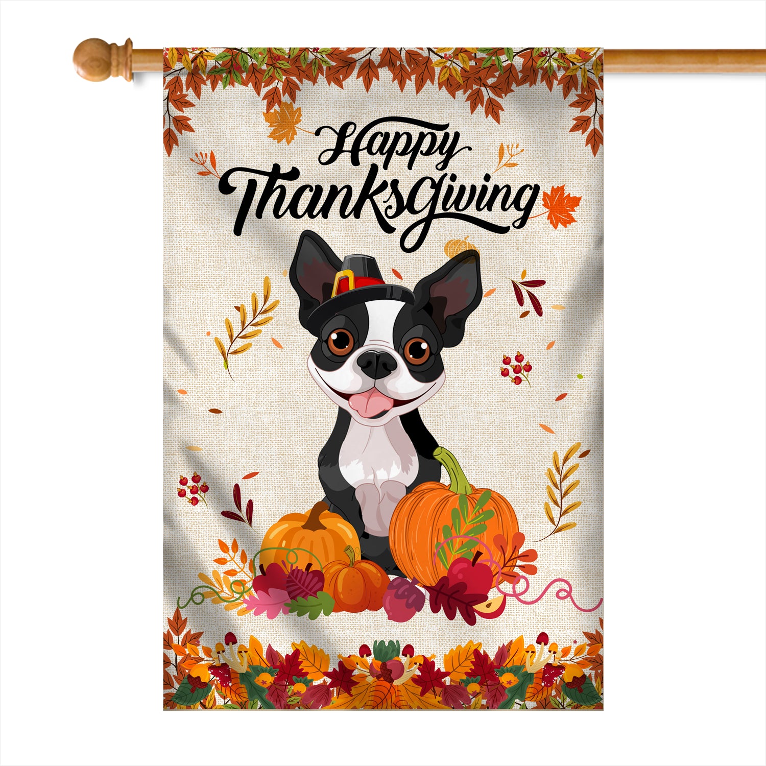 Happy Thanksgiving Funny Boston Terrier Flag Fall Pumpkin Farmhouse Autumn Thanksgiving | siriusteestore