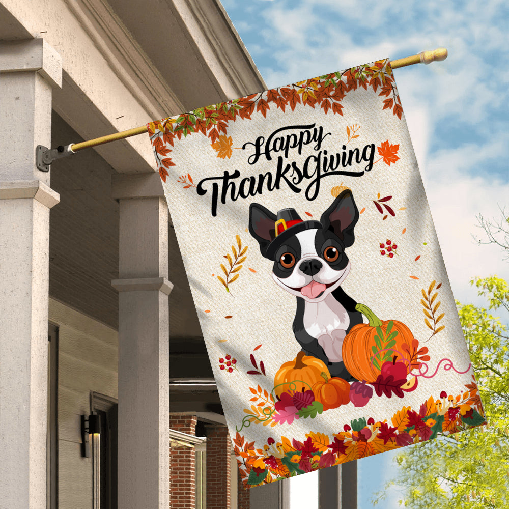 Happy Thanksgiving Funny Boston Terrier Flag Fall Pumpkin Farmhouse Autumn Thanksgiving | siriusteestore