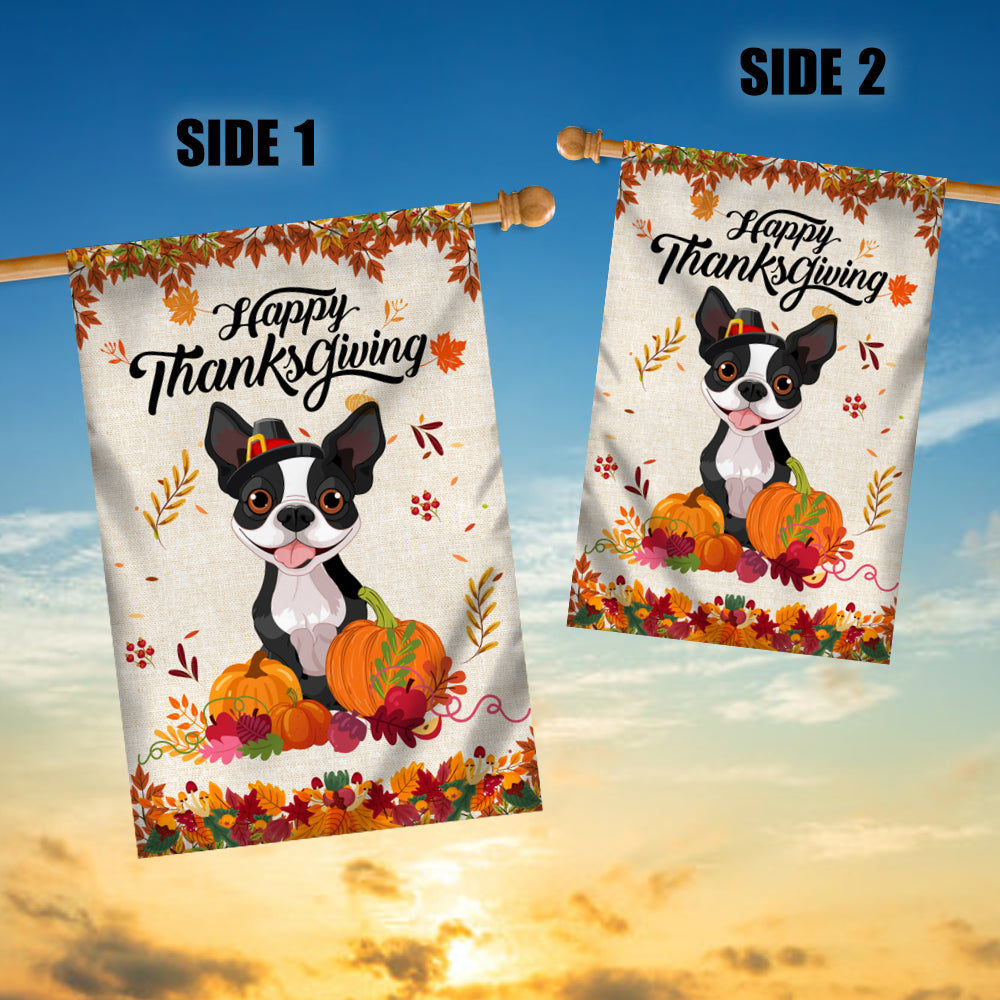 Happy Thanksgiving Funny Boston Terrier Flag Fall Pumpkin Farmhouse Autumn Thanksgiving | siriusteestore
