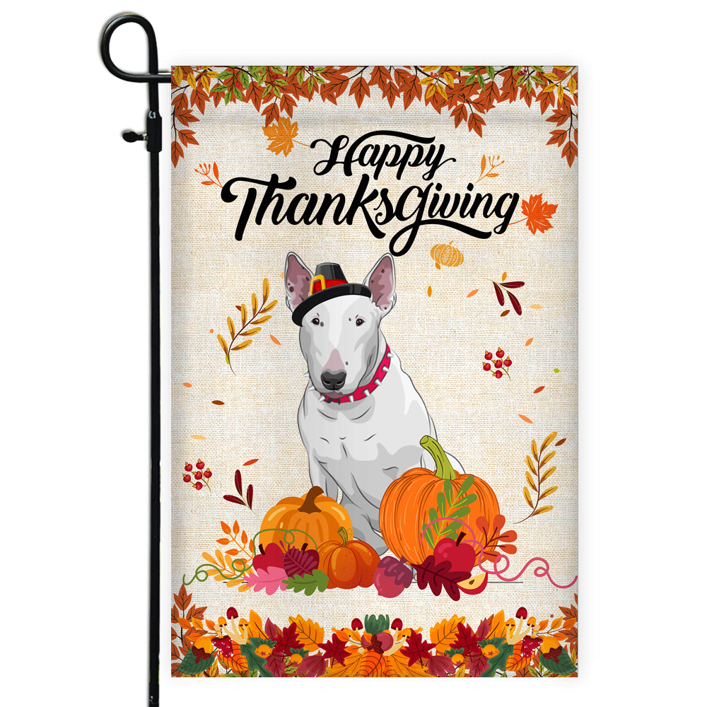 Happy Thanksgiving Funny Bull Terrier Flag Fall Pumpkin Farmhouse Autumn Thanksgiving | siriusteestore