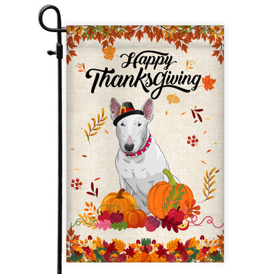 Happy Thanksgiving Funny Bull Terrier Flag Fall Pumpkin Farmhouse Autumn Thanksgiving | siriusteestore