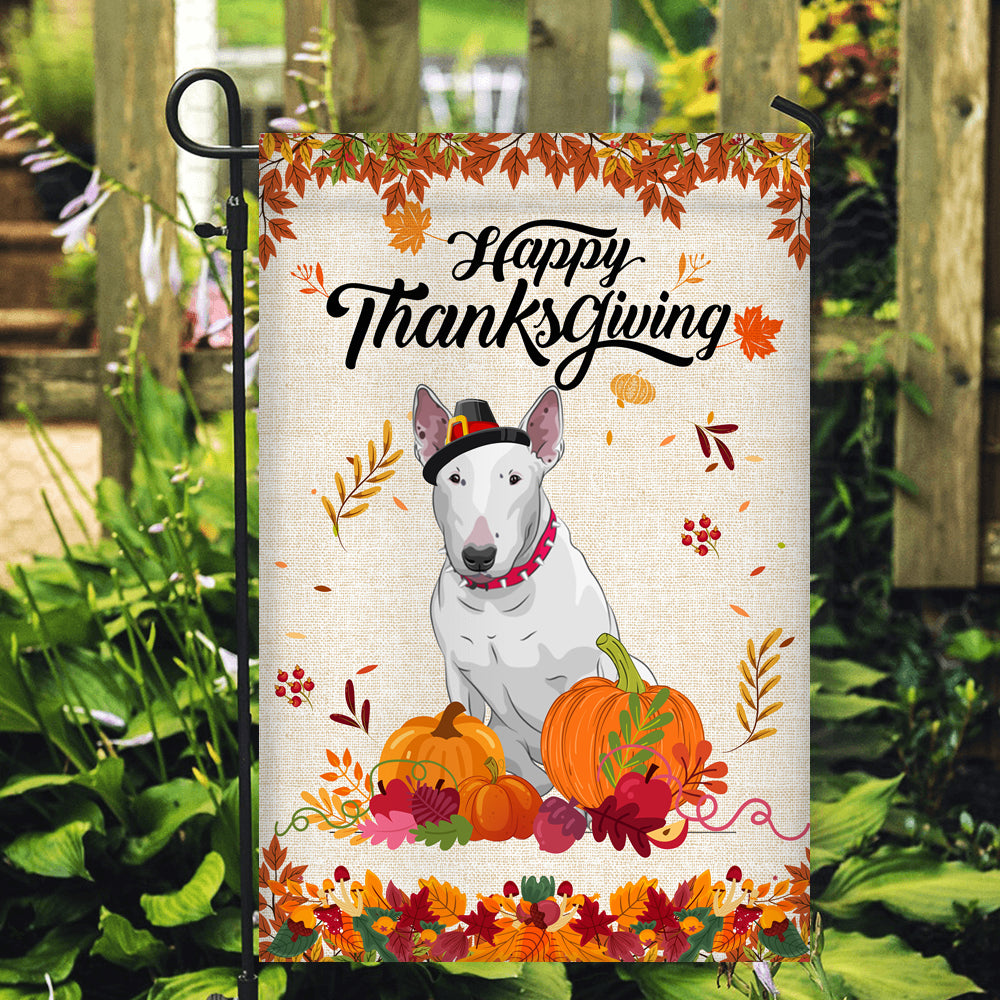 Happy Thanksgiving Funny Bull Terrier Flag Fall Pumpkin Farmhouse Autumn Thanksgiving | siriusteestore