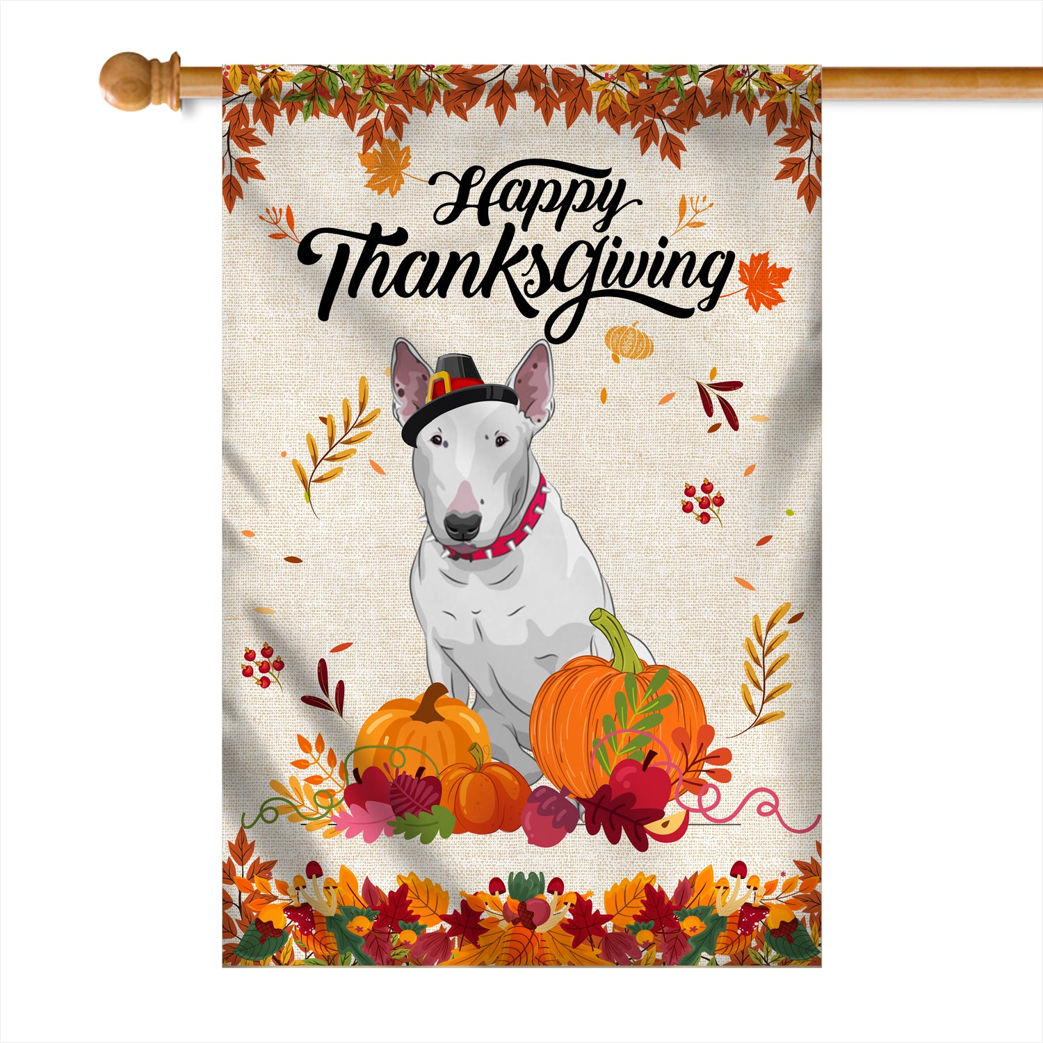 Happy Thanksgiving Funny Bull Terrier Flag Fall Pumpkin Farmhouse Autumn Thanksgiving | siriusteestore