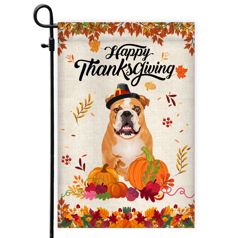 Happy Thanksgiving Funny Bulldog Flag Fall Pumpkin Farmhouse Autumn Thanksgiving | siriusteestore