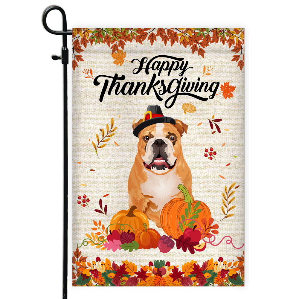 Happy Thanksgiving Funny Bulldog Flag Fall Pumpkin Farmhouse Autumn Thanksgiving | siriusteestore