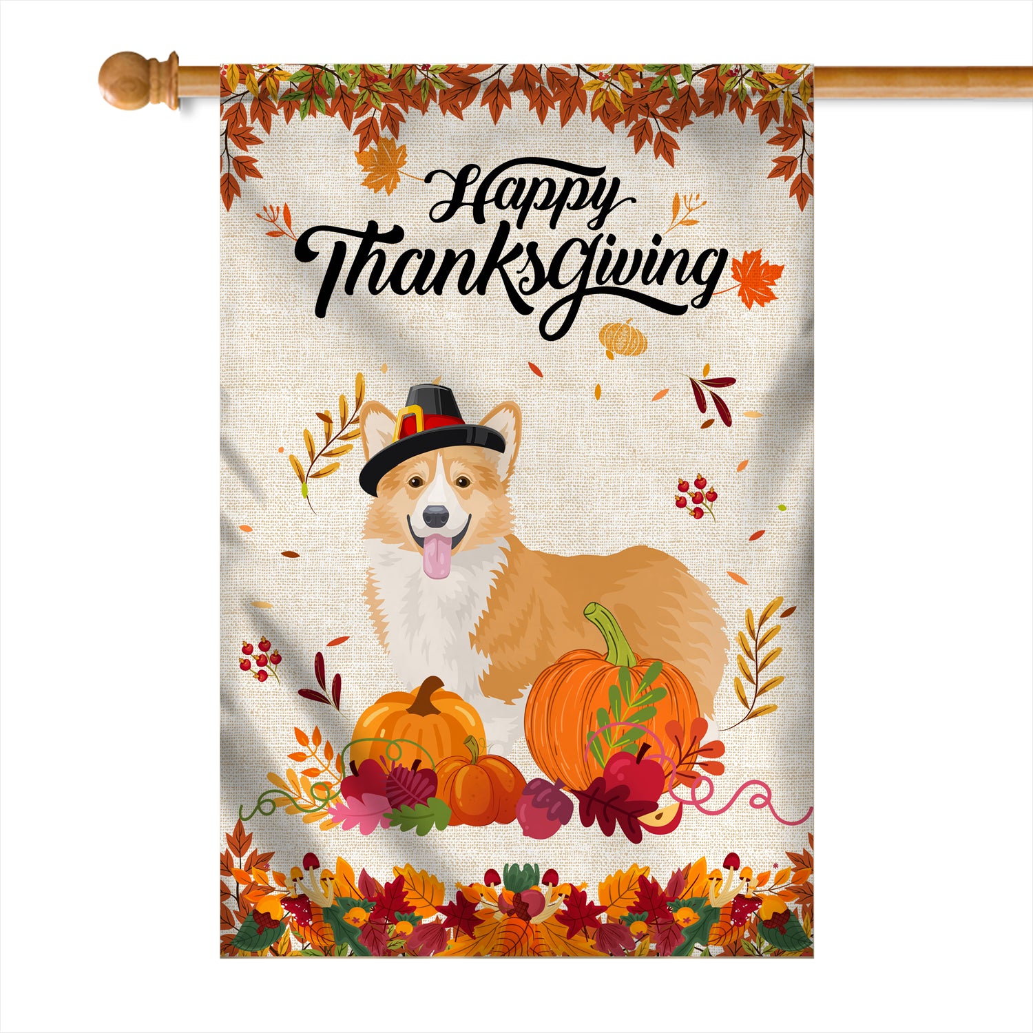 Happy Thanksgiving Funny Corgi Flag Fall Pumpkin Farmhouse Autumn Thanksgiving | siriusteestore