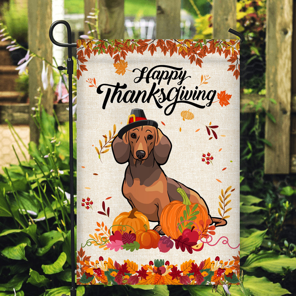 Happy Thanksgiving Funny Dachshund Flag Fall Pumpkin Farmhouse Autumn Thanksgiving | siriusteestore