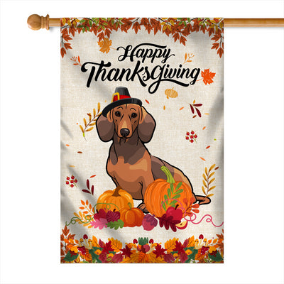 Happy Thanksgiving Funny Dachshund Flag Fall Pumpkin Farmhouse Autumn Thanksgiving | siriusteestore