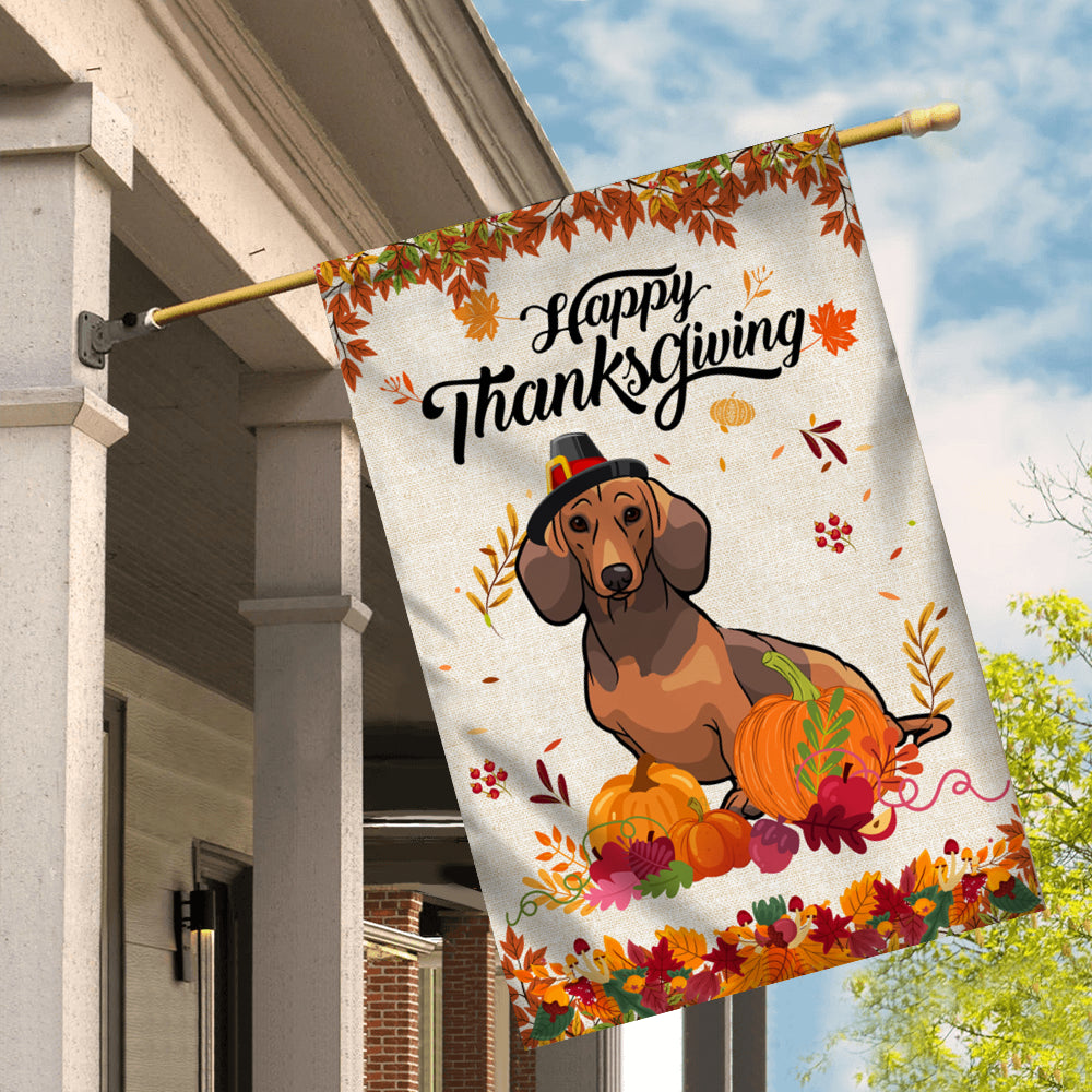 Happy Thanksgiving Funny Dachshund Flag Fall Pumpkin Farmhouse Autumn Thanksgiving | siriusteestore