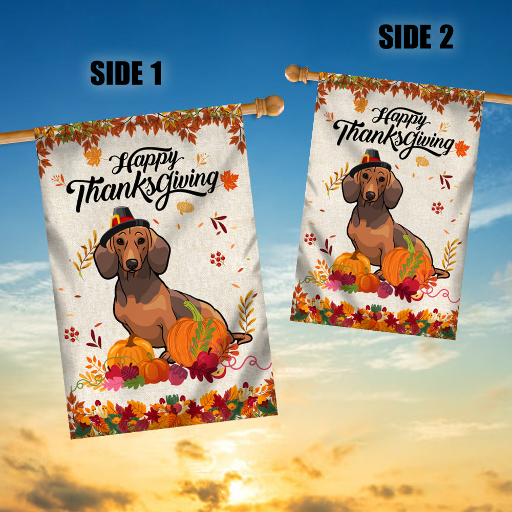 Happy Thanksgiving Funny Dachshund Flag Fall Pumpkin Farmhouse Autumn Thanksgiving | siriusteestore
