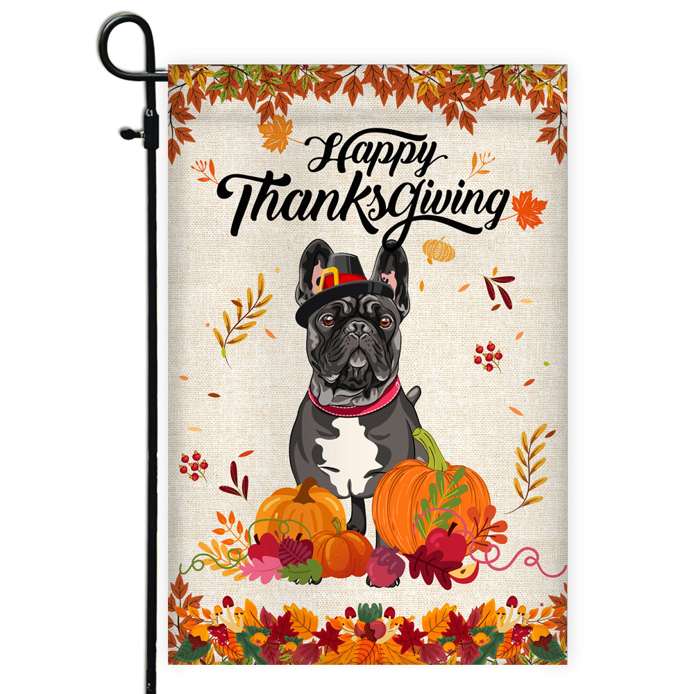Happy Thanksgiving Funny French Bulldog Flag Fall Pumpkin Farmhouse Autumn Thanksgiving | siriusteestore