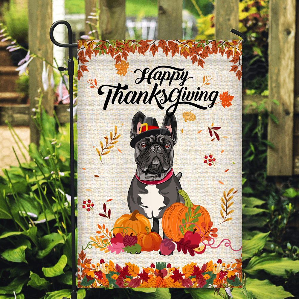 Happy Thanksgiving Funny French Bulldog Flag Fall Pumpkin Farmhouse Autumn Thanksgiving | siriusteestore