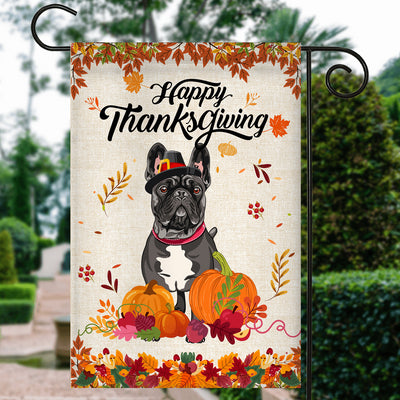 Happy Thanksgiving Funny French Bulldog Flag Fall Pumpkin Farmhouse Autumn Thanksgiving | siriusteestore