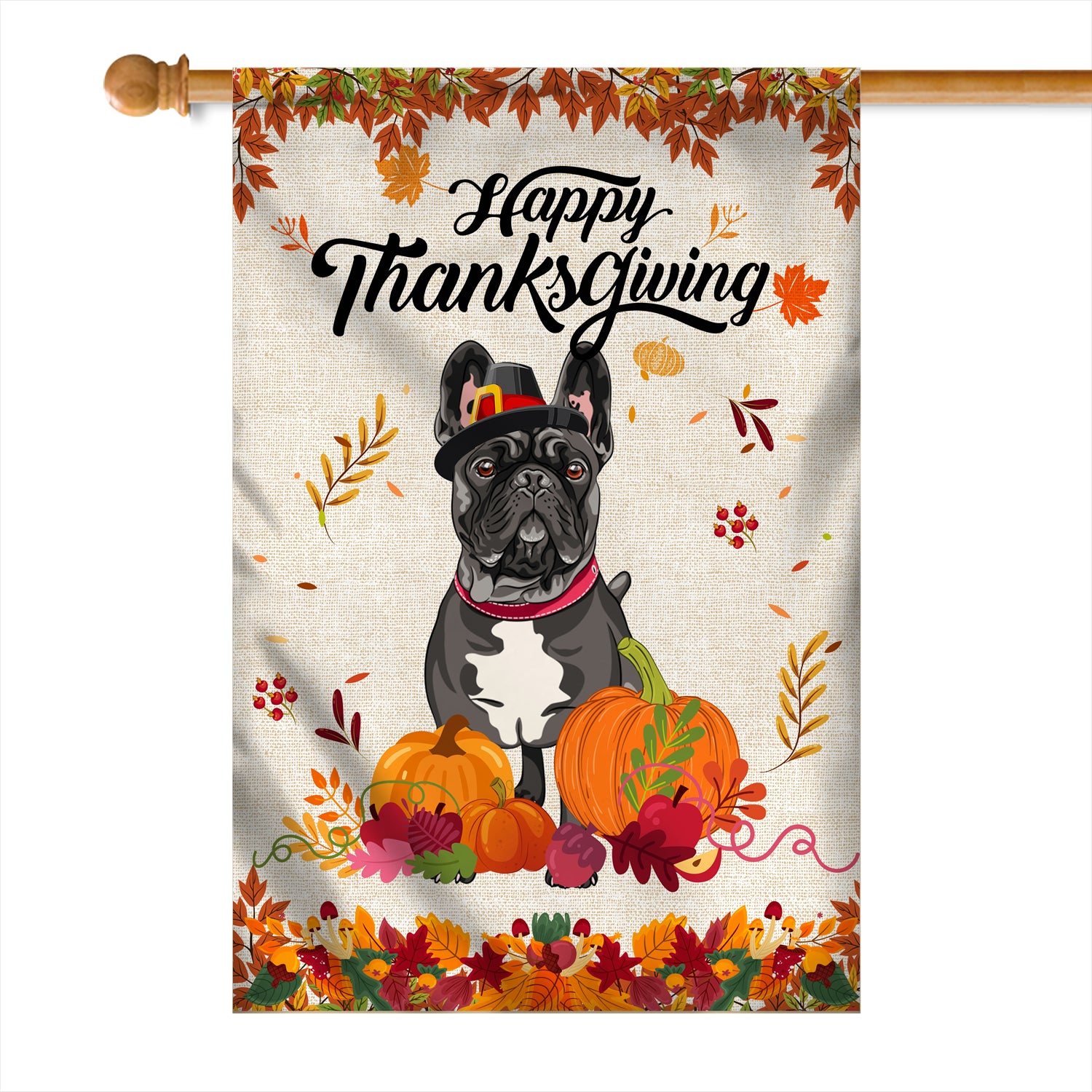 Happy Thanksgiving Funny French Bulldog Flag Fall Pumpkin Farmhouse Autumn Thanksgiving | siriusteestore