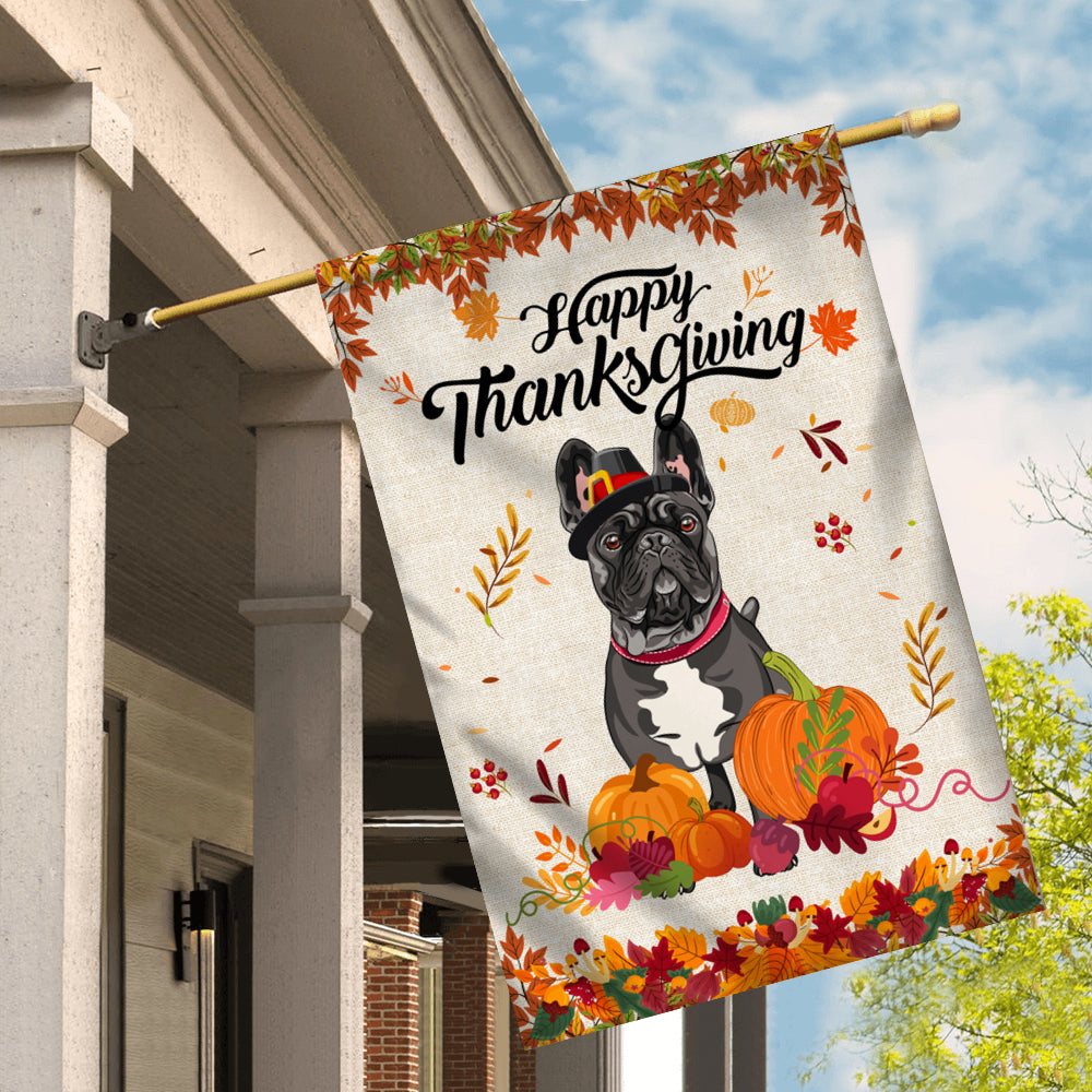 Happy Thanksgiving Funny French Bulldog Flag Fall Pumpkin Farmhouse Autumn Thanksgiving | siriusteestore